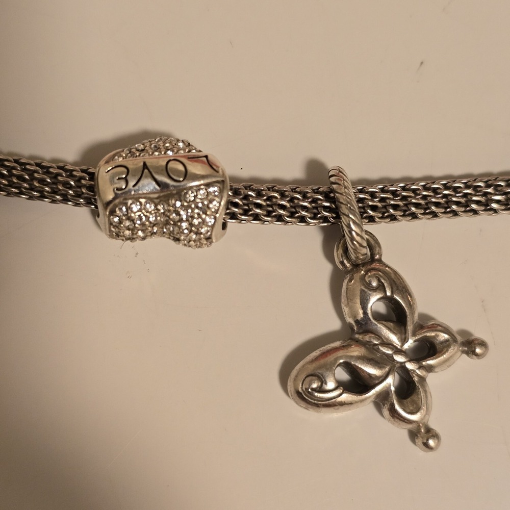 Brighton Beverly Glam Mesh Silver Charm Bracelet Hearts Butterfly Las Vegas 7.25 - Picture 5 of 16